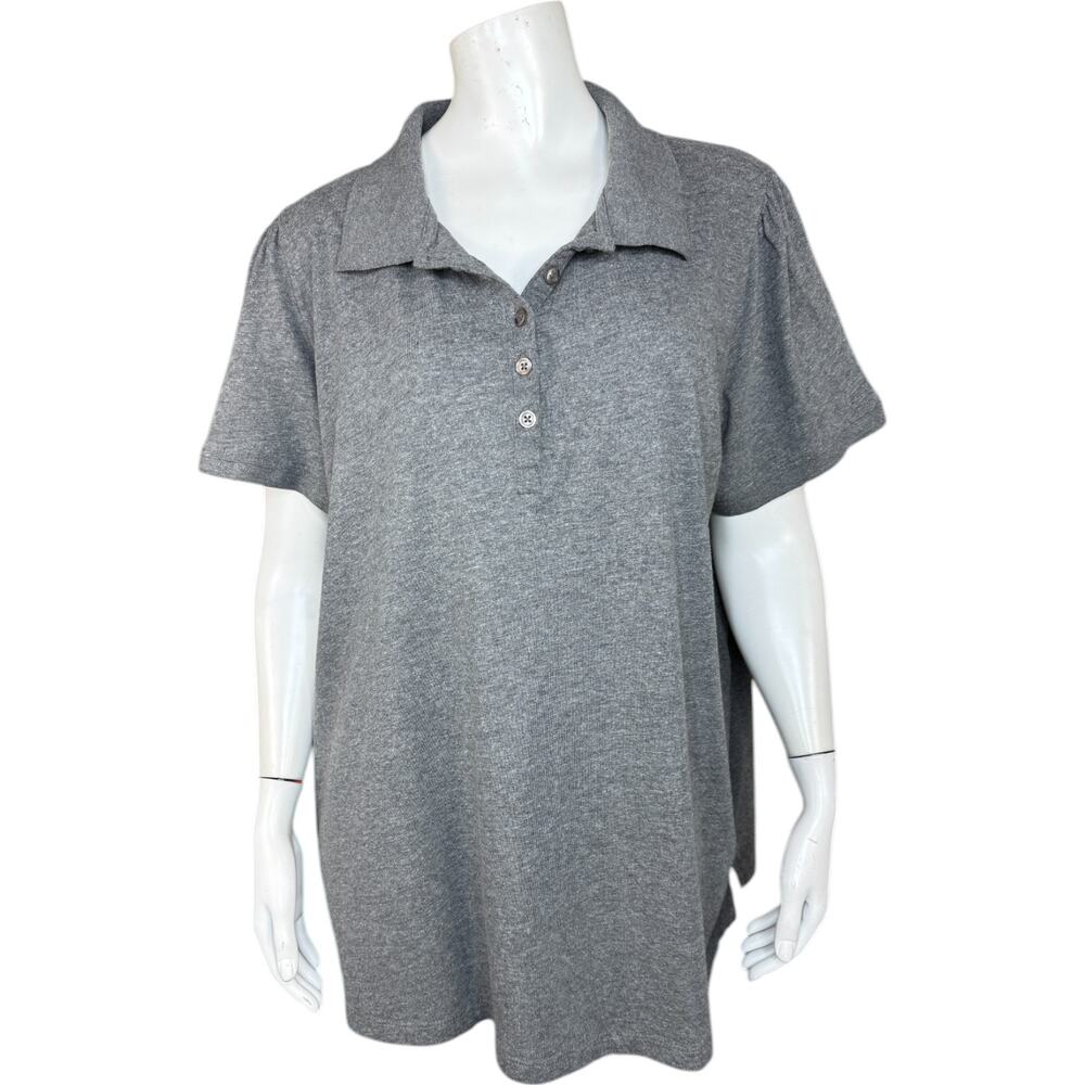 Roaman’s Womens Plus 1X 22/24 Gray Polo Shirt Cotton Blend Short Sleeve Collared